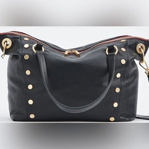 Hammitt Daniel signature large black crossbody tote red zipper gold rivets
